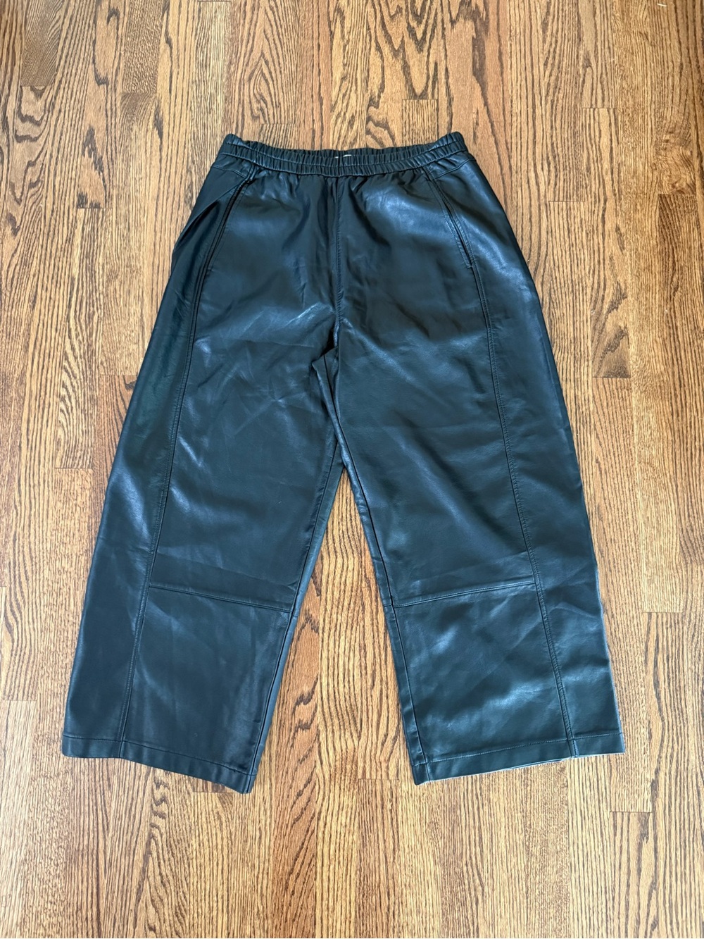 PILCRO Anthropologie Izzie Relaxed Pull-On Black Barrel Pants Faux Leather Sz M